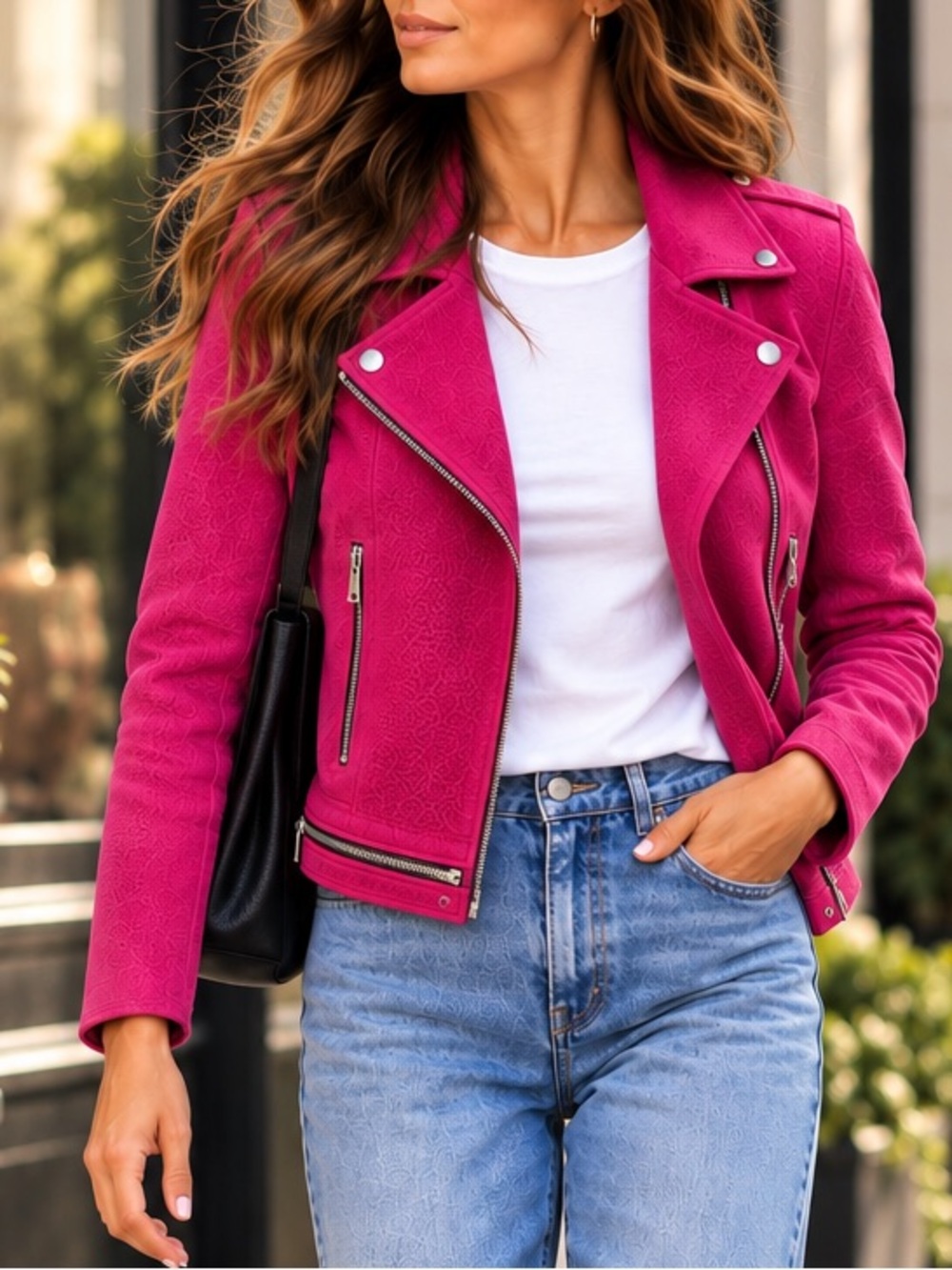 Joseph Ribkoff Pink Faux Suede Moto Jacket Small